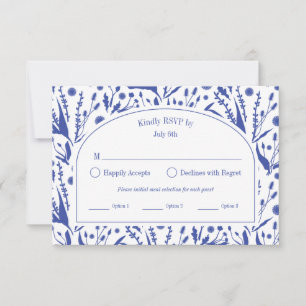 Classic Elegant Botanicals Blue Meal Options RSVP Card