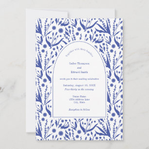 Classic Elegant Botanicals in Blue Wedding  Invitation