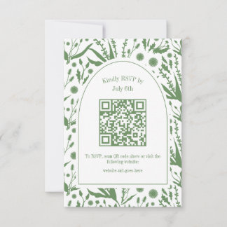 Classic Elegant Botanicals in Sage Green QR Code RSVP Card