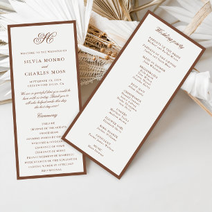 Classic Elegant Brown & Ecru Wedding Program
