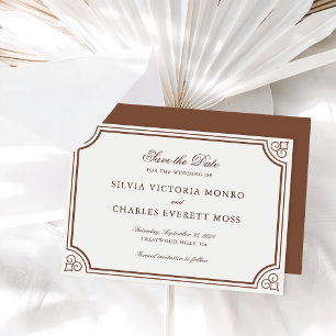 Classic Elegant Brown & Ecru Wedding Save the Date Invitation