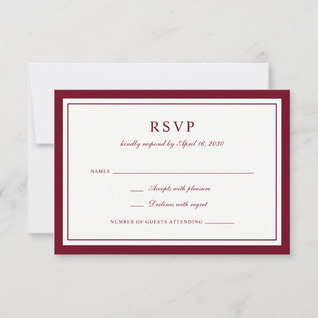 Classic Elegant Burgundy Frame Wedding RSVP Invitation (Front)