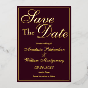 Classic Elegant Burgundy Gold Photo Save The Date