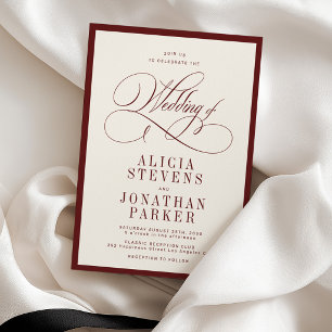 Classic elegant burgundy ivory old money wedding invitation