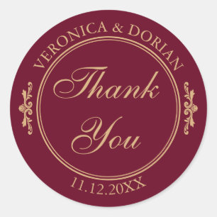 Classic Elegant Burgundy Thank You Wedding Sticker