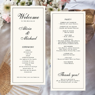 Classic elegant calligraphy black ivory wedding programme