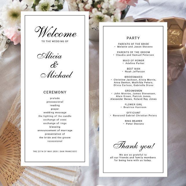 Classic elegant calligraphy black white wedding programme (Creator Uploaded)