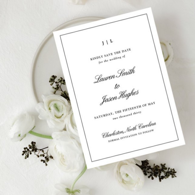 Classic Elegant Calligraphy Monogram Wedding Save The Date (Creator Uploaded)