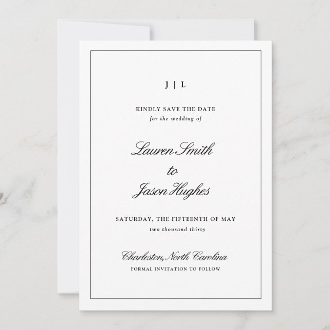 Classic Elegant Calligraphy Monogram Wedding Save The Date (Front)