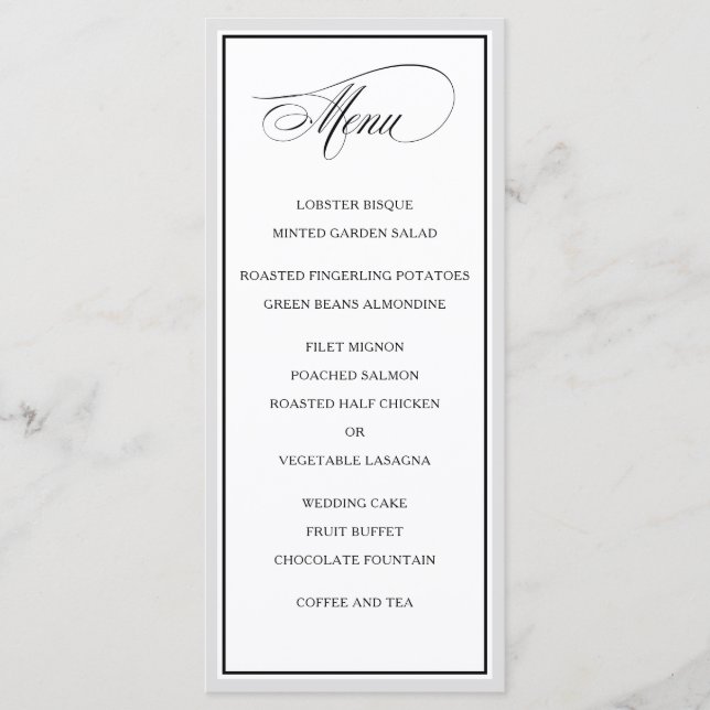 Classic Elegant Calligraphy Script Wedding Menu (Front)