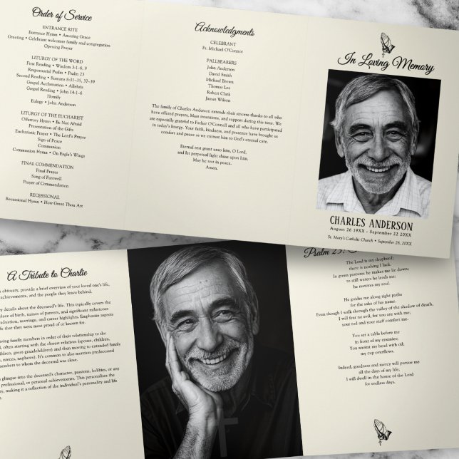 Classic Elegant Catholic Rosary Funeral/Memorial Tri-Fold Programme (Creator Uploaded)