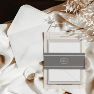 Classic Elegant Chic Grey Wedding Monogram Invitation Belly Band