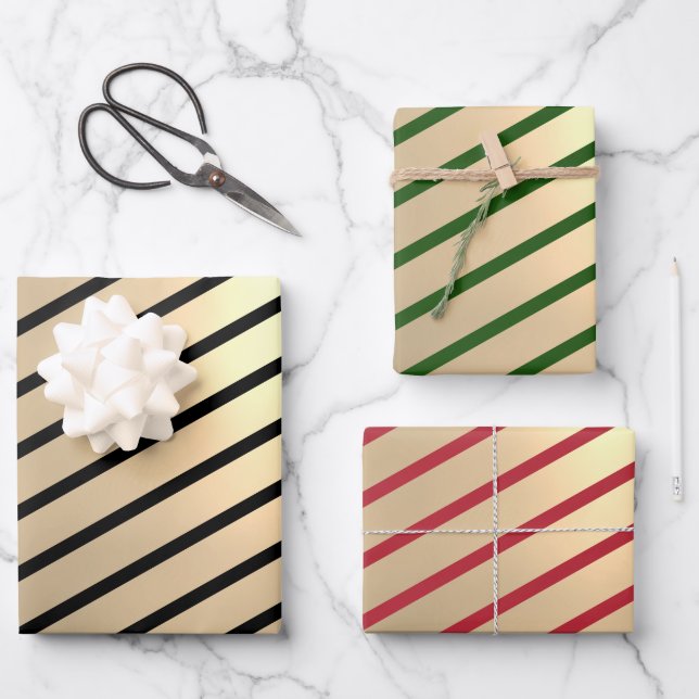 Classic Elegant Christmas Gold Stripe  Wrapping Paper Sheet (Front)