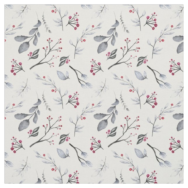 Classic Elegant Christmas Leaves and Berries Fabric (Swatch)