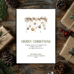 Classic Elegant Christmas Ornament Neutral Gold  Holiday Card