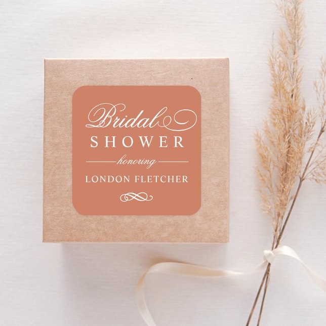 Classic Elegant Copper Wedding Bridal Shower Square Sticker (Creator Uploaded)