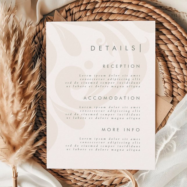 Classic Elegant Cream Sage Damask Wedding Details Enclosure Card (Creator Uploaded)