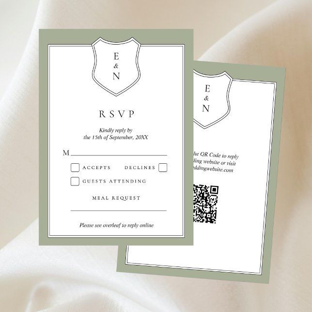 Classic Elegant Crest QR Code Wedding RSVP Card (Creator Uploaded)