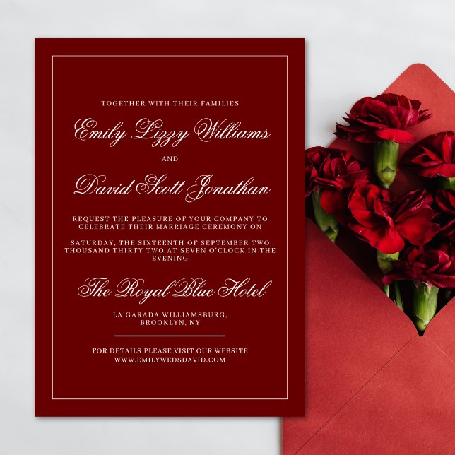 Classic Elegant Crimson Red Minimal Calligraphy  Invitation (Creator Uploaded)