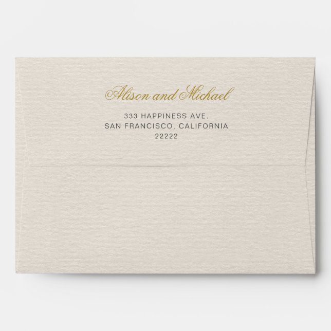 Classic Elegant Custom Gold Script Wedding Invite Envelope (Back (Top Flap))