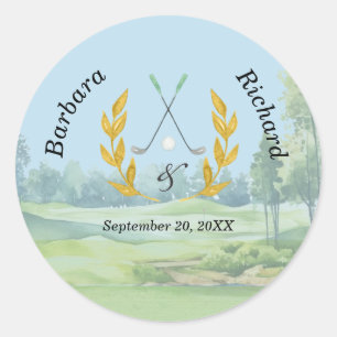 Classic Elegant Custom Golf Theme Wedding Round Sticker