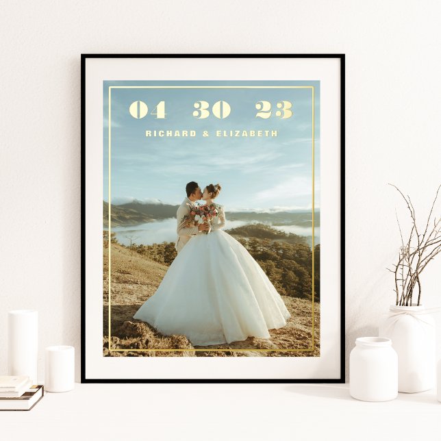 Classic Elegant Custom Wedding Photo Date Names  Foil Prints (Creator Uploaded)