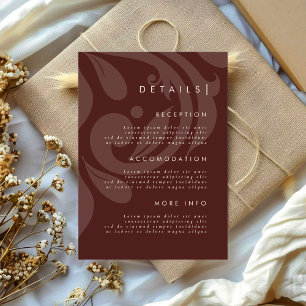 Classic Elegant Damask Burgundy Wedding Details Enclosure Card