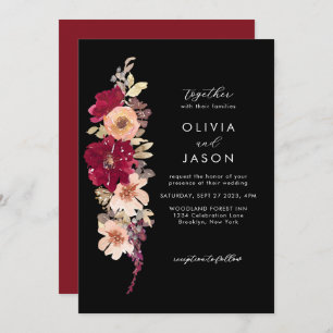 Classic Elegant Dark Burgundy Plum Floral Wedding Invitation