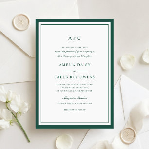 Classic Elegant Dark Green Border Frame Wedding Invitation