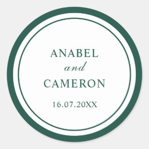 Classic Elegant Dark Green Frame Wedding Round Sticker