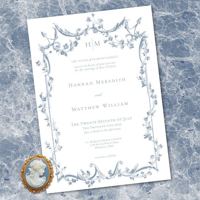 Classic Elegant Dusty Blue Delicate Floral Wedding Invitation (Classic Elegant Dusty Blue Delicate Floral Wedding Invitation)