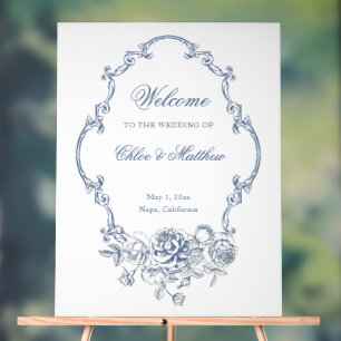 Classic Elegant Dusty Blue Floral Frame Wedding Acrylic Sign