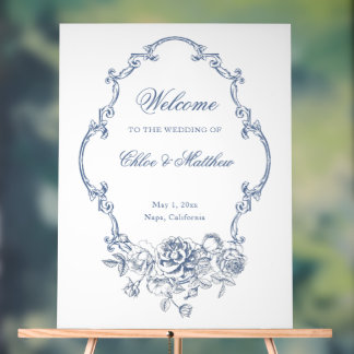 Classic Elegant Dusty Blue Floral Frame Wedding Acrylic Sign
