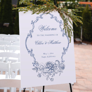 Classic Elegant Dusty Blue Floral Frame Wedding Acrylic Sign