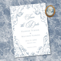 Classic Elegant Dusty Blue Floral Frame Wedding