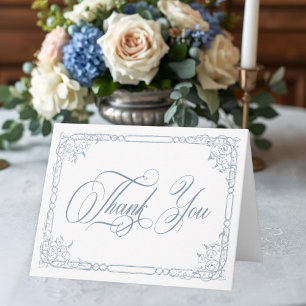 Classic Elegant Dusty Blue Floral Frame Wedding Thank You Card