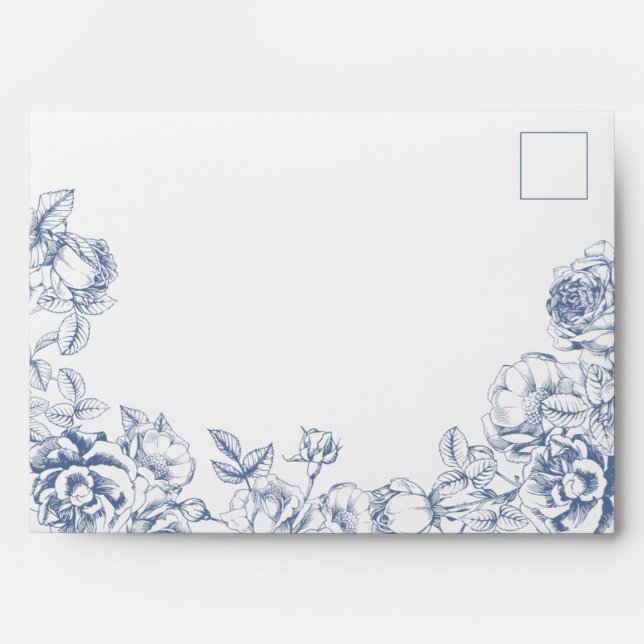 Classic Elegant Dusty Blue Floral Wedding Envelope (Front)