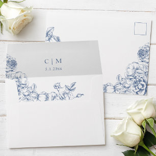 Classic Elegant Dusty Blue Floral Wedding Envelope
