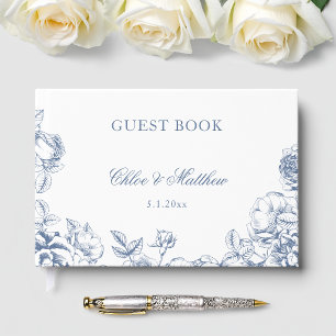 Classic Elegant Dusty Blue Floral Wedding Guest Book