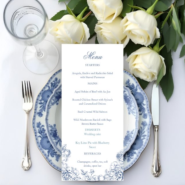 Classic Elegant Dusty Blue Floral Wedding Menu (Creator Uploaded)