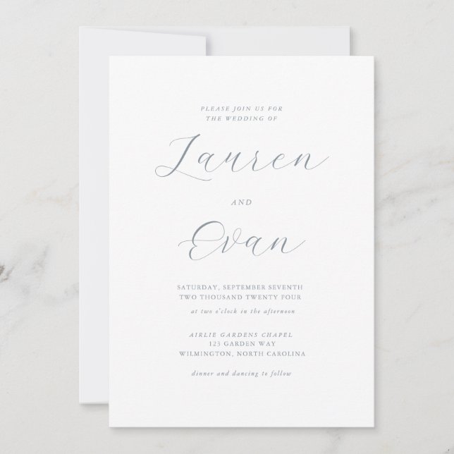 Classic Elegant Dusty Blue Grey Romatic Wedding Invitation (Front)
