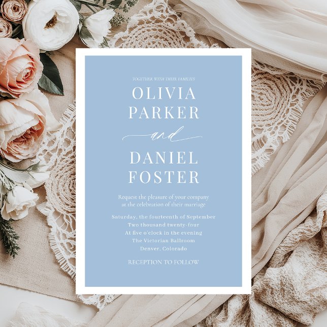 Classic Elegant Dusty Blue Minimalist Wedding Invitation (Creator Uploaded)