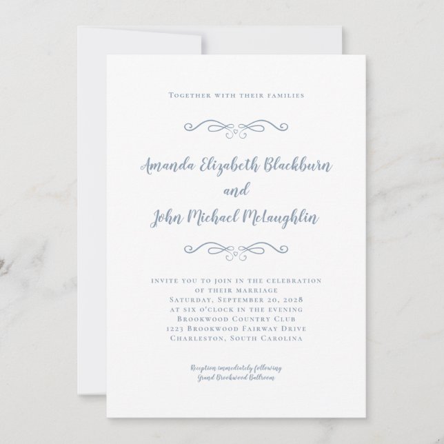 Classic Elegant Dusty Blue Timeless Formal Wedding Invitation (Front)