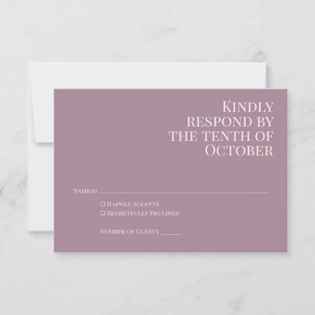 Classic Elegant Dusty Purple Typography Wedding  RSVP Card (Front)