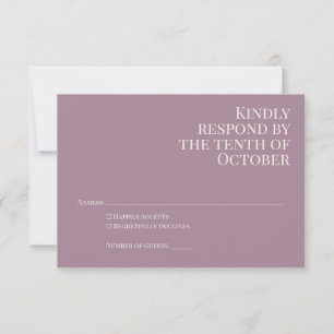 Classic Elegant Dusty Purple Typography Wedding  RSVP Card