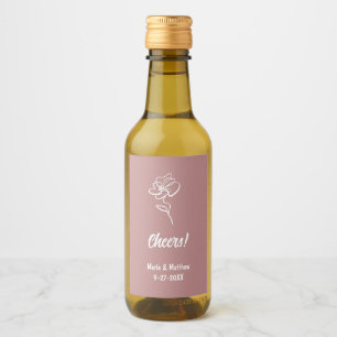 Classic & Elegant Dusty Rose Floral Sketch Wine Label