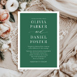 Classic Elegant Emerald Green Minimalist Wedding Invitation<br><div class="desc">Celebrate your day with this classic elegant emerald green minimalist wedding invitation, featuring a rich emerald background and clean typography. The bold yet refined design blends timeless sophistication with modern minimalism, making it perfect for formal, garden, or chic rustic weddings. A versatile choice for couples who want a stylish and...</div>