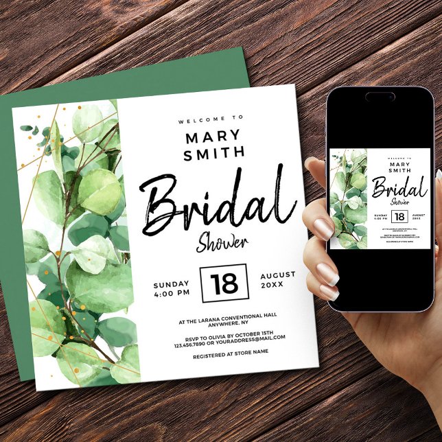 Classic Elegant Eucalyptus wedding bridal shower Invitation (Green Elegant Watercolor Eucalyptus Bridal Shower Invitation, Bridal Shower Invitation)