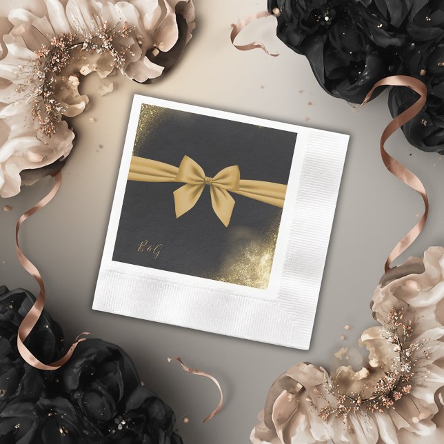 classic elegant filigree  black golden wedding napkin (Creator Uploaded)