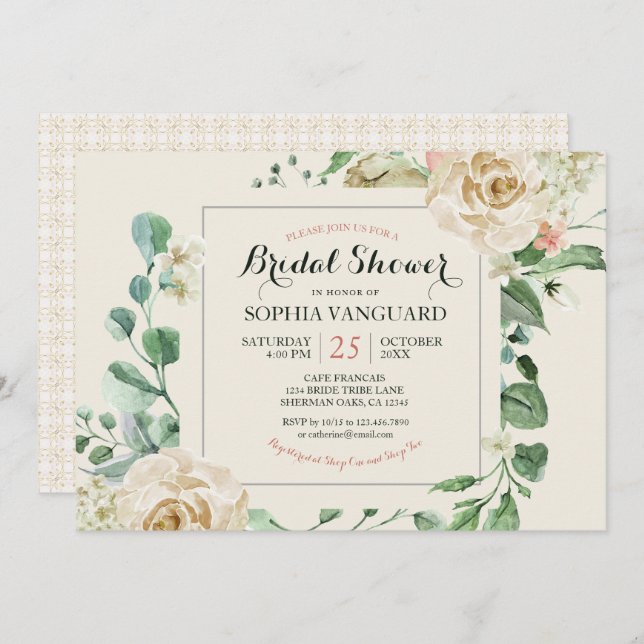 Classic Elegant Floral Bridal Shower Invitation (Front/Back)